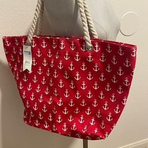 Tote Bag - Large Red Canvas Anchor Bag - Travel / Beach Bag NWT